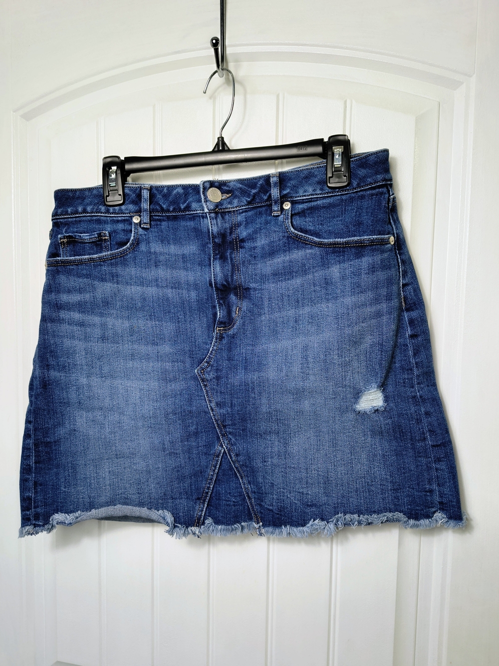 LOFT Blue Distressed Denim Mini Skirt